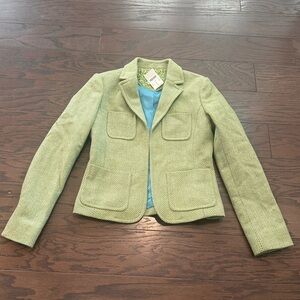 J. Crew Robert Noble Green Herringbone Blazer 100% Scottish Wool Size 2 NWT